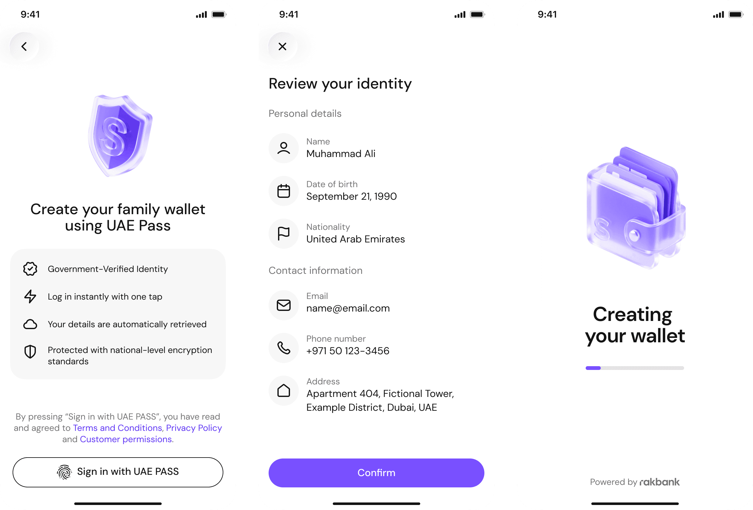 Skiply UAE Pass registration screens