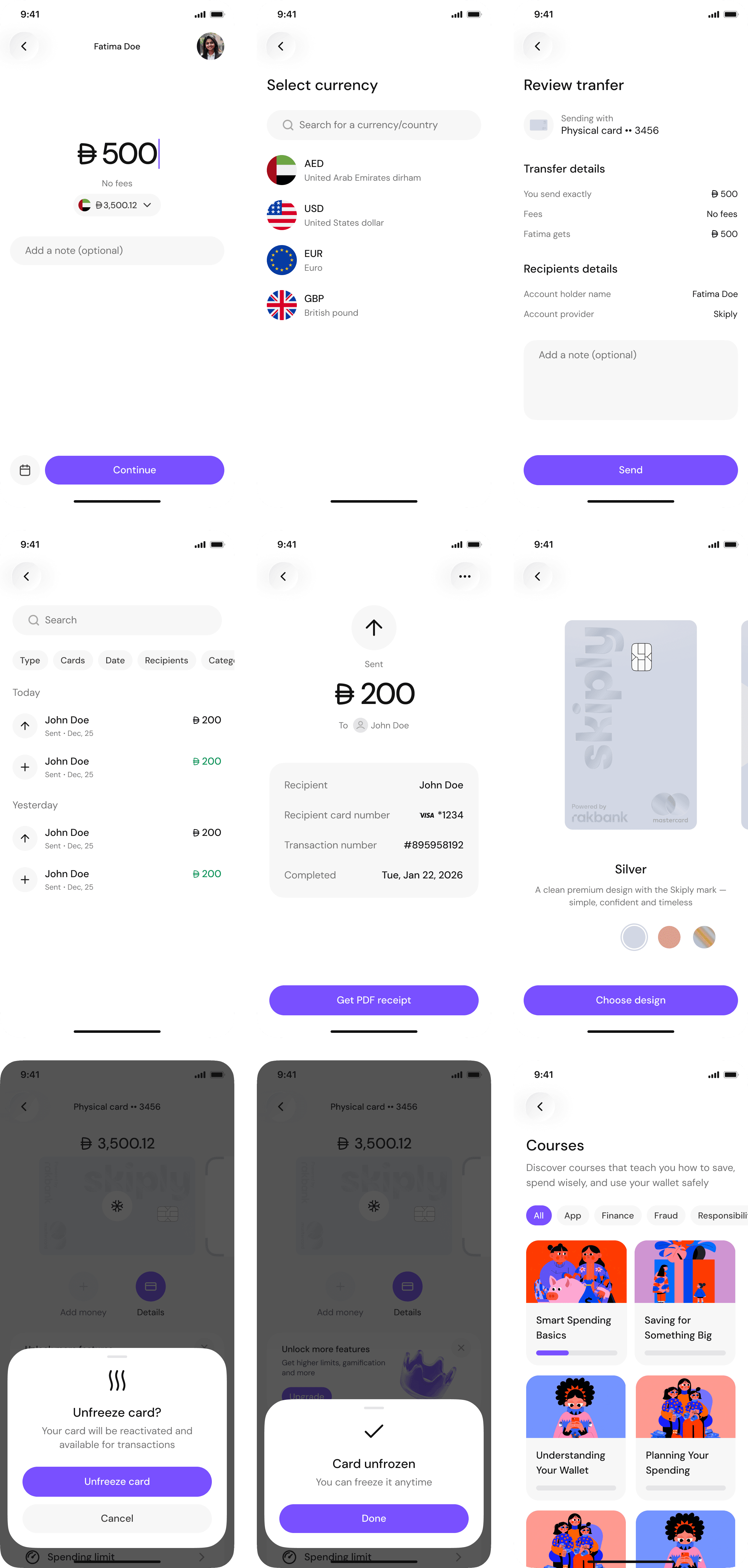 Additional Skiply app screens